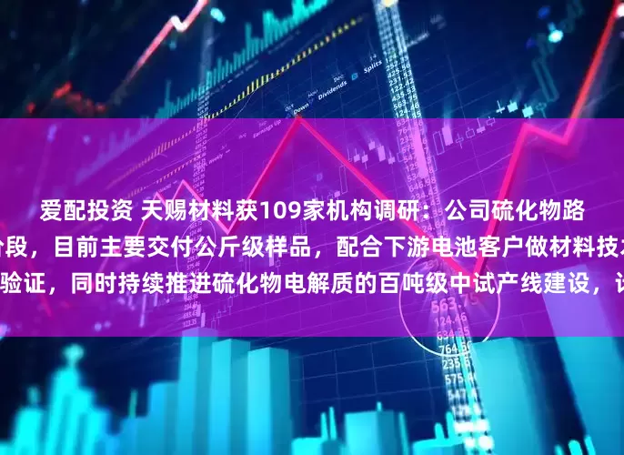 爱配投资 天赐材料获109家机构调研:公司硫化物路线的固态电解质处于中试阶段,目前主要交付公斤级样品,配合下游电池客户做材料技术验证,同时持续推进硫化物电解质的百吨级中试产线建设,计划在明年中建成(附调研问答)